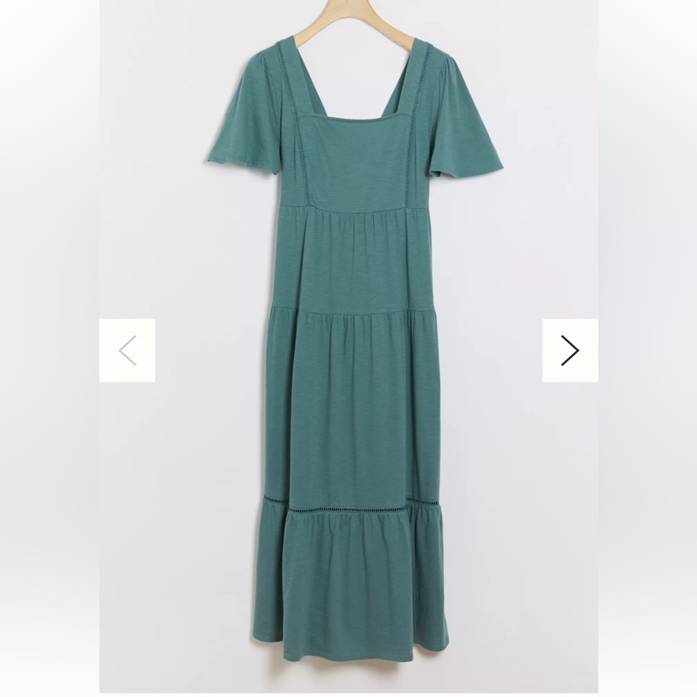 Anthropologie Saturday Sunday teal Tatum Tiered Maxi Dress Cottagecore boho M
